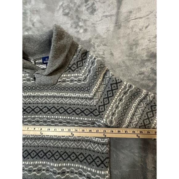 Old Navy Fair Isle Shawl Collar Sweater Gray Knit Pullover Men’s Medium - Picture 6 of 7